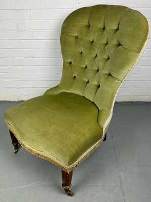 Lot 294 - A GREEN EDWARDIAN NURSING CHAIR, on turned...