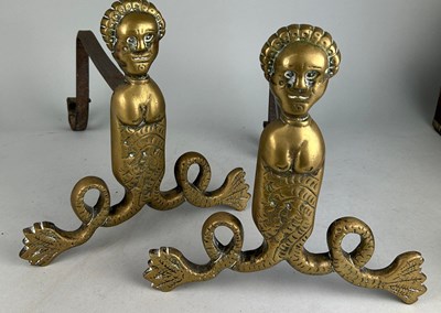 Lot 295 - A PAIR OF 19TH CENTURY BRASS FIREDOGS...