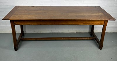 Lot 298 - A 19TH CENTURY OAK AND WALNUT PLANK TOP...