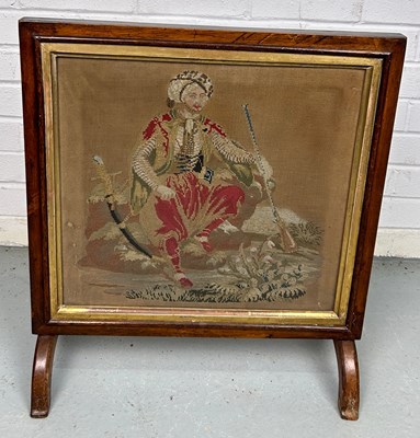 Lot 306 - A 19TH CENTURY FIRE SCREEN WITH NEEDLEPOINT...