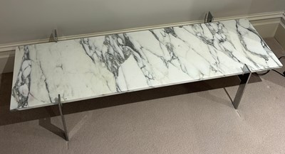 Lot 344 - A WHITE AND GREY MARBLE TOP LOW TABLE,

135cm...