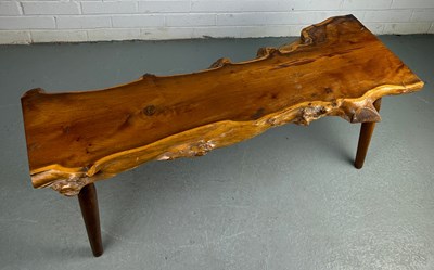 Lot 367 - A YEW WOOD COFFEE TABLE IN THE MANNER OF...