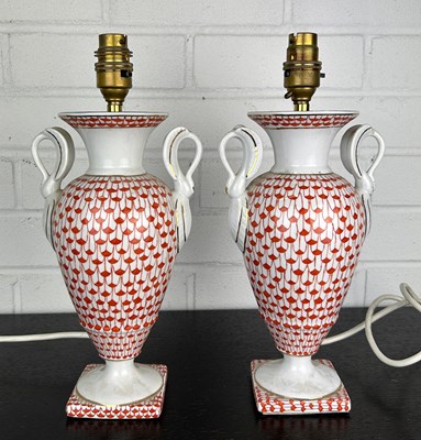 Lot 369 - A PAIR OF HEREND STYLE TABLE LAMPS, 

30cm H...