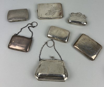 Lot 255 - A GROUP OF FIVE CIGARETTE CASE AND TWO SILVER PURSES