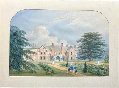 Lot 387 - A WATERCOLOUR ON PAPER OF A COUNTRY HOUSE AND...