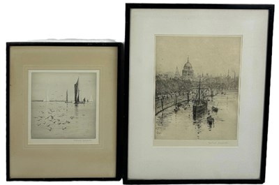 Lot 408 - TWO ROWLAND LANGMAID ETCHINGS DEPICTING BOATS,...