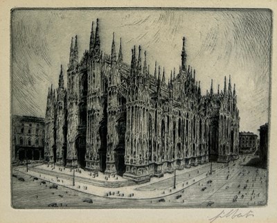 Lot 409 - AN ETCHING ON PAPER OF A LARGE CATHEDRAL,...