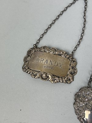 Lot 284 - A COLLECTION OF NINE SILVER BOTTLE LABELS TO INCLUDE BRANDY, WHISKEY, PORT, GIN, SHERRY (9)
