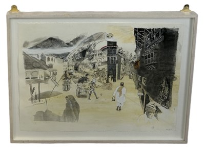 Lot 450E - A MIXED MEDIA PAINTING ON PAPER DEPICTING A...