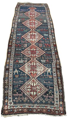 Lot 458 - A PERSIAN RUNNER DECORATED WITH FIGURES AND...