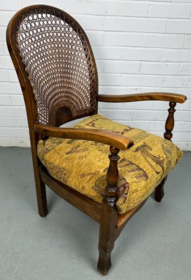 Lot 483 - A SMALL ARMCHAIR WITH CANED BACK,

87cm x 52cm...