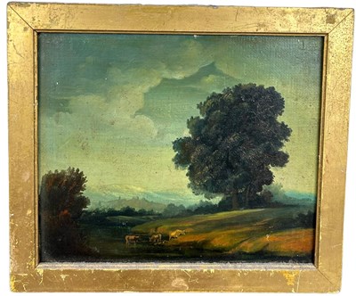 Lot 9 - AN OIL PAINTING ON BOARD DEPICTING LANDSCAPE...