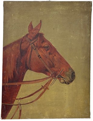 Lot 12 - EQUESTRIAN INTEREST: AN OIL PAINTING ON CANVAS...