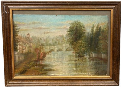 Lot 23 - AN OIL PAINTING ON BOARD DEPICTING A RIVER...