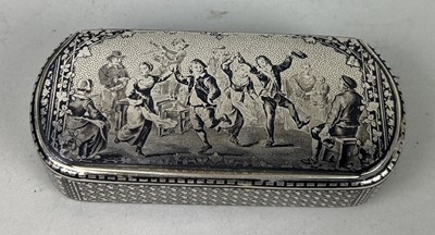 Lot 285 - A MID 20TH CENTURY SILVER NIELO BOX THE TOP WITH SCENE OF FIGURES DANCING