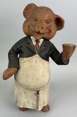 Lot 48 - A PLASTER BUTCHERS ADVERTISING FIGURE OF A PIG,...