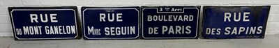 Lot 51 - A GROUP OF FOUR FRENCH BLUE ENAMEL STREET...