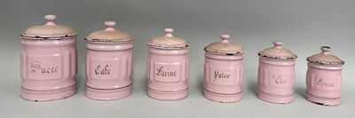 Lot 58 - KITCHENALIA: A GRADUATED SET OF SIX PINK...