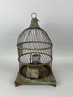 Lot 64 - AN ANTIQUE GREEN PAINTED BIRD CAGE, 

42cm x 24cm