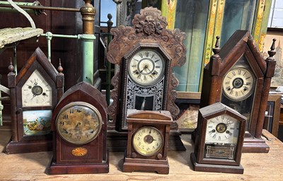 Lot 65 - A COLLECTION OF SIX ANTIQUE CLOCKS, 

Largest...