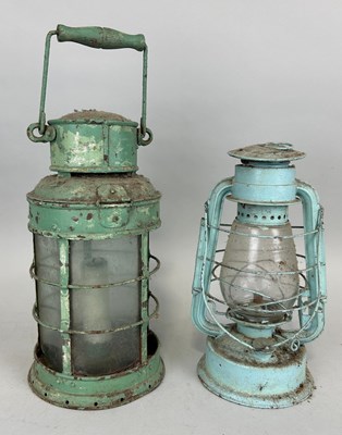 Lot 69 - TWO ANTIQUE PAINTED STORM LANTERNS, 

35cm H...