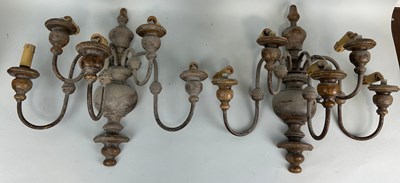 Lot 82 - A PAIR OF WOODEN FIVE ARM CANDELABRA (2)...