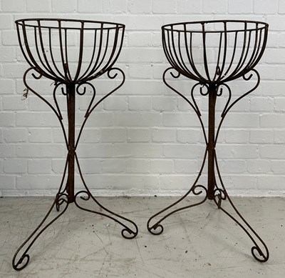 Lot 85 - A PAIR OF ANTIQUE WROUGHT IRON JARDINIERE...