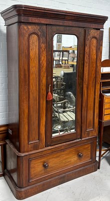 Lot 113 - A 19TH CENTURY MAHOGANY WARDROBE WITH MIRRORED...