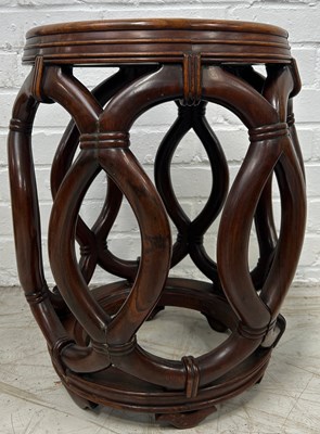 Lot 118 - A CHINESE ROSEWOOD ROPE TWIST BARREL...