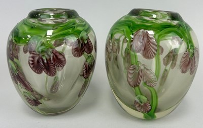 Lot 140 - A PAIR OF TWO GLASS VASES DECORATED WITH...