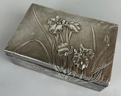 Lot 145 - AN ORIENTAL SILVER BOX DECORATED WITH FLOWERS,...