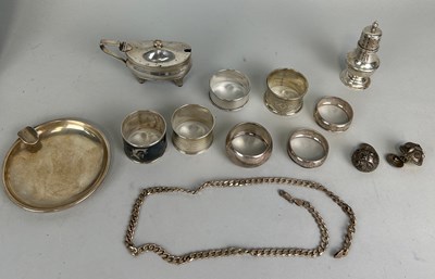 Lot 147 - MISCELLANEOUS SILVER: TO INCLUDE NAPKIN RINGS,...