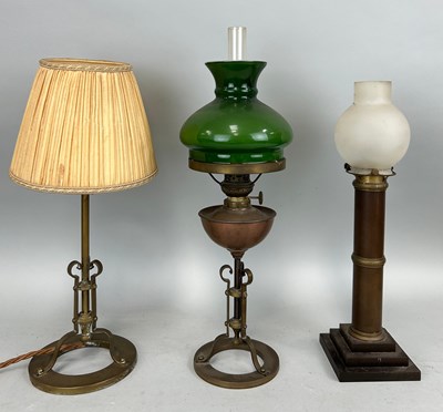 Lot 159 - A NEAR PAIR OF ARTS AND CRAFTS LAMPS (ONE OIL...