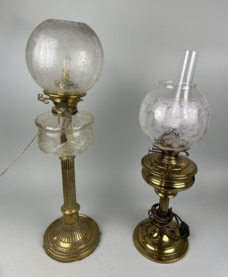 Lot 989 - TWO ANTIQUE BRASS OIL LAMPS (2)