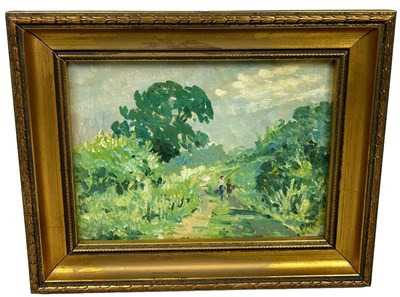 Lot 182 - A BRIGHTLY COLOURED OIL PAINTING ON CANVAS...