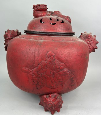 Lot 197A - A VERY LARGE CHINESE RED METAL INCENSE BURNER...