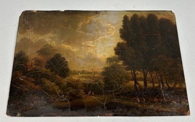 Lot 532 - AFTER JOHN CONSTABLE: AN OIL PAINTING ON BOARD DEPICTING FIGURES ROWING ON A RIVER WITH TREES IN THE BACKGROUND