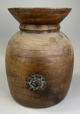 Lot 304 - A LARGE ANTIQUE WOODEN JAR,

39cm x 30cm