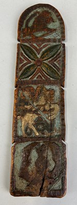 Lot 334 - A PAINTED WOODEN ICON POSSIBLY SLAVIC, 

28cm...