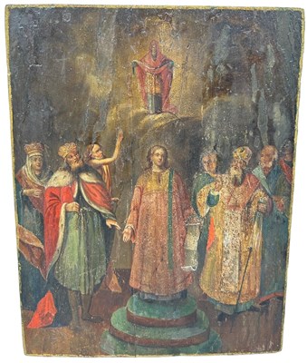 Lot 378 - AN ORTHODOX ICON, OIL PAINTING ON PANEL,

27cm...