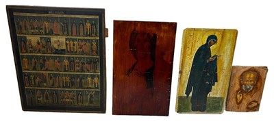 Lot 379 - A GROUP OF FOUR ORTHODOX PAINTED WOODEN ICONS,...