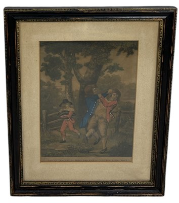 Lot 573 - A 19TH CENTURY COLOURED PRINT 'THE QUARRELSOME BOYS TRICKED OUT OF THE BIRDS NEST'