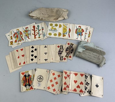 Lot 469 - THREE PACKS OF SPANISH PLAYING CARDS, WITH TWO HANDWRITTEN LABELS ONE DATED 1837