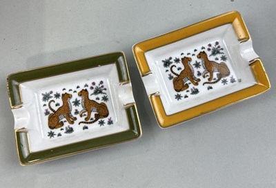 Lot 689A - A PAIR OF HERMES LIMOGES PORCELAIN TRINKET DISHES DECORATED WITH LEOPARDS