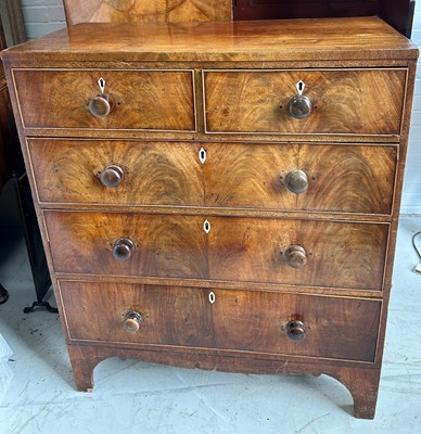 Lot 516 - AN 18TH/19TH CENTURY FLAME MAHOGANY CHEST OF...