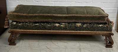 Lot 518 - AN UPHOLSTERED FOOTSTOOL ALONG WITH ANOTHER...