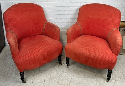 Lot 521 - A PAIR OF ARMCHAIRS UPHOLSTERED IN PINK FABRIC,...