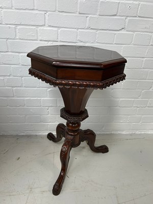 Lot 527 - A VICTORIAN MAHOGANY OCTAGONAL SHAPED SEWING...