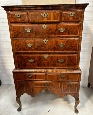 Lot 529 - AN 18TH CENTURY WALNUT VENEERED CHEST ON STAND,...