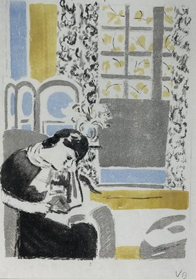 Lot 761 - VANESSA BELL (BRITISH 1879-1961): A LITHOGRAPH IN COLOURS 'GIRL READING', 1945